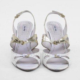 Sandals MIU MIU T 38.5 leather perforated beige and gold