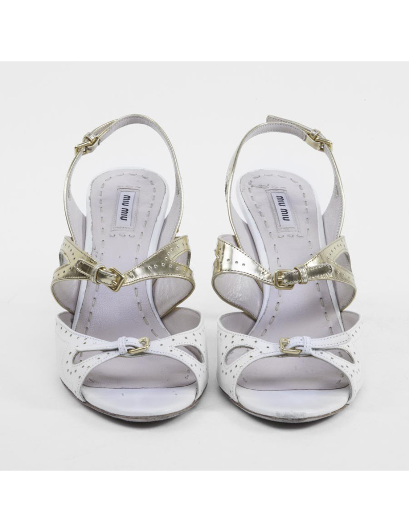 Sandales MIU MIU T 38.5 cuir perforébeige et doré