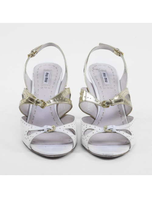 Sandales MIU MIU T 38.5 cuir perforébeige et doré