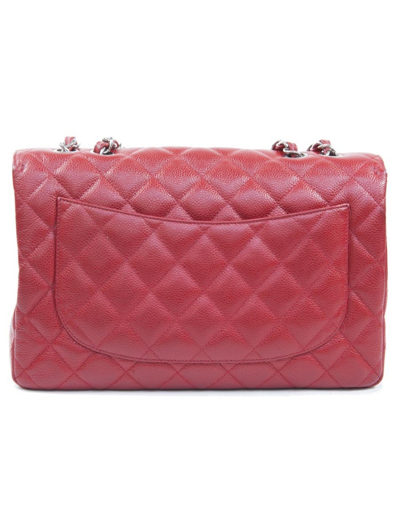 CHANEL red caviar leather jumbo bag