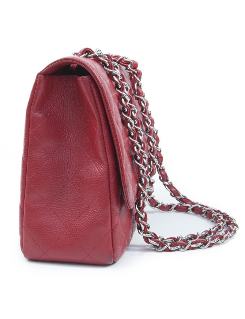 CHANEL red caviar leather jumbo bag