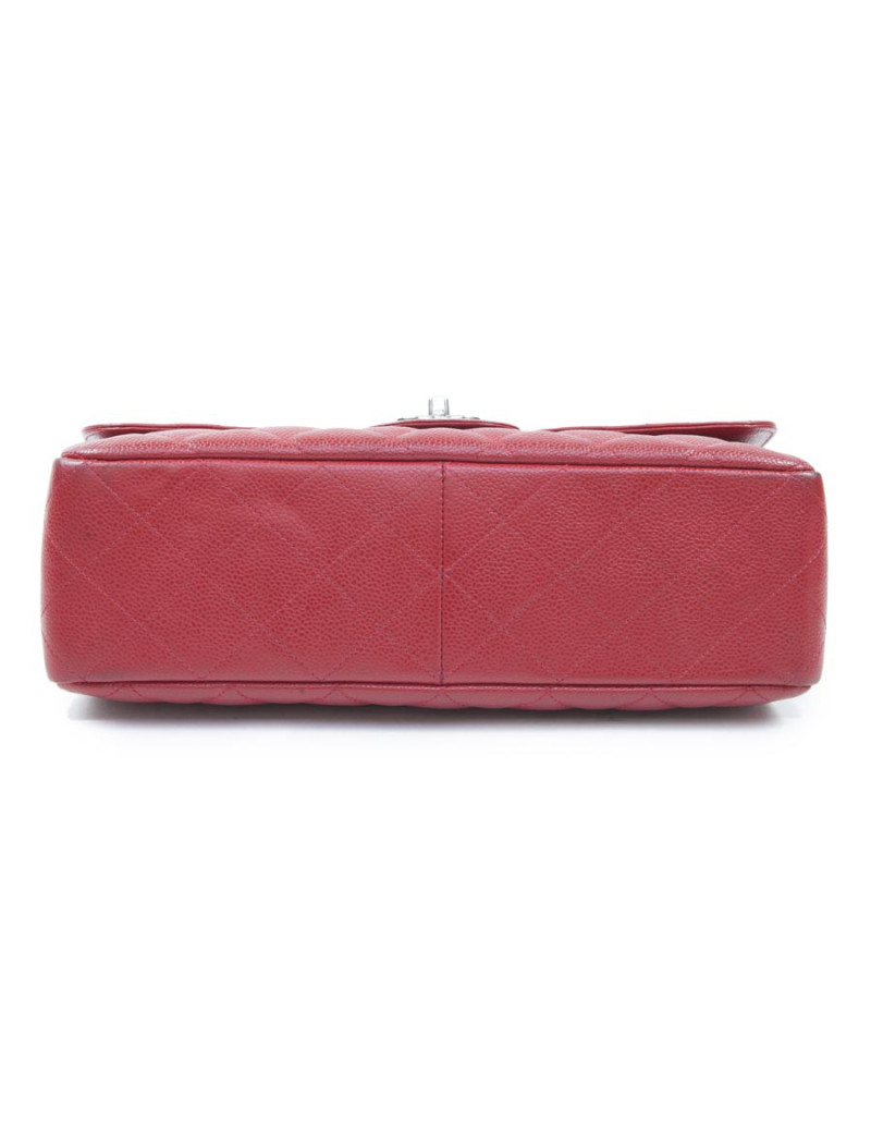 CHANEL red caviar leather jumbo bag
