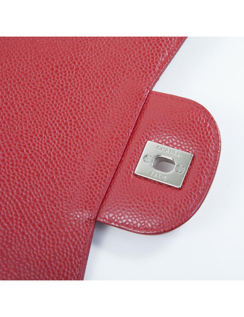 CHANEL red caviar leather jumbo bag