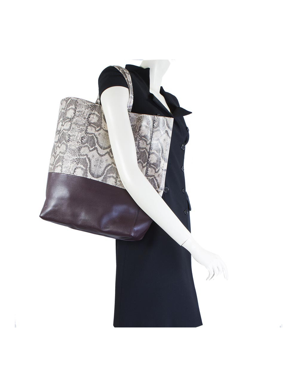 CELINE leather and python tote bag