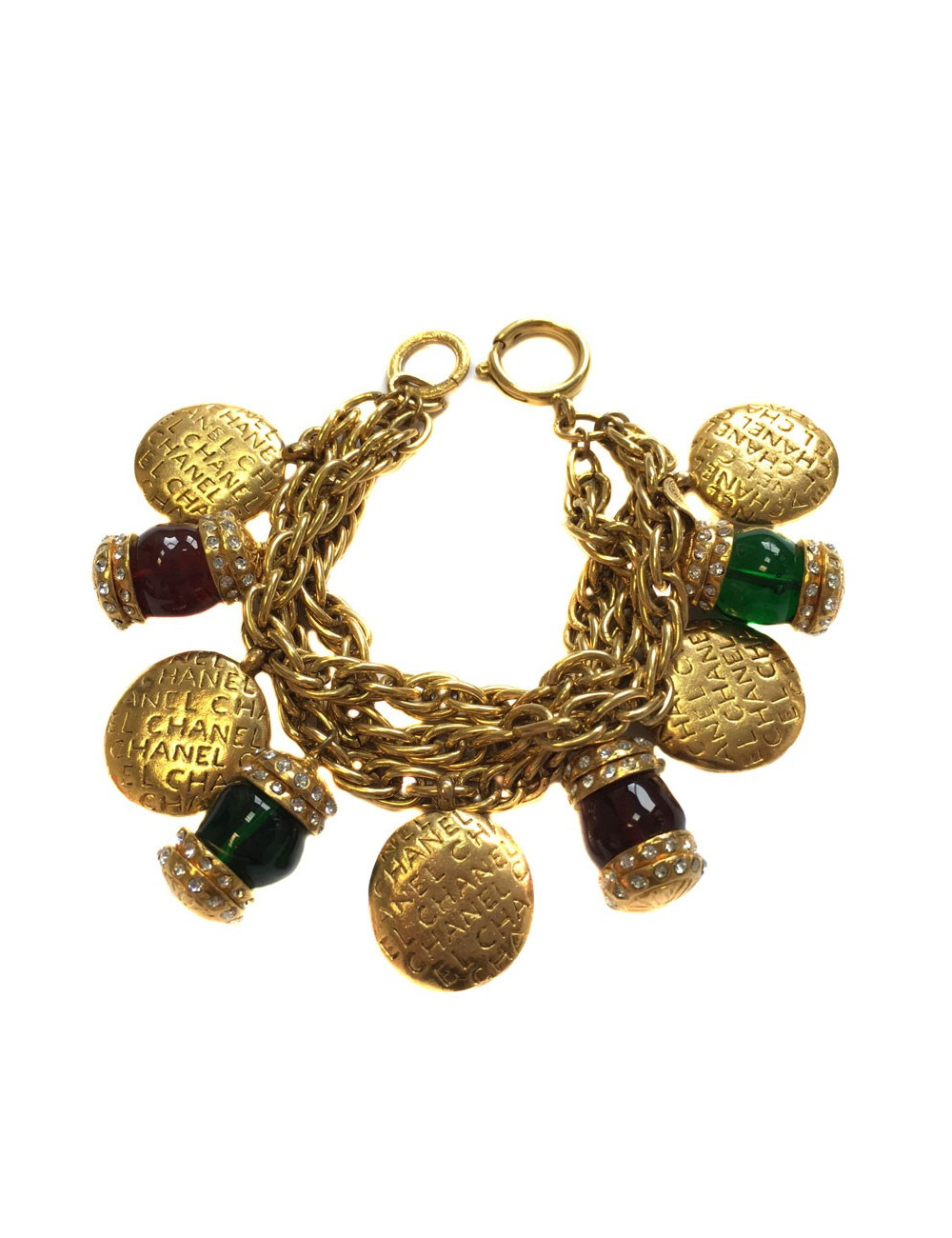 CHANEL 80' Vintage bracelet in gilded metal and molten glass
