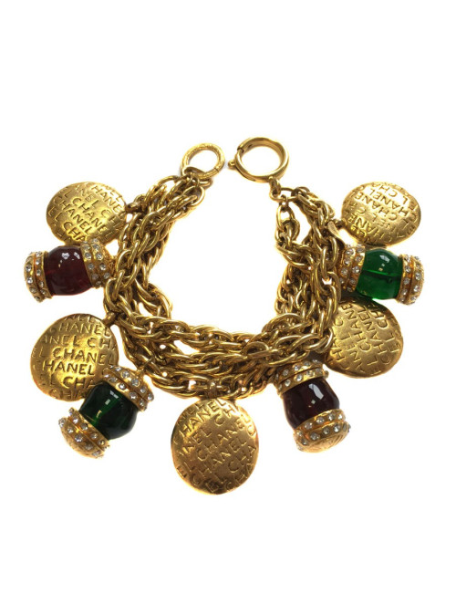 CHANEL 80' Vintage bracelet in gilded metal and molten glass