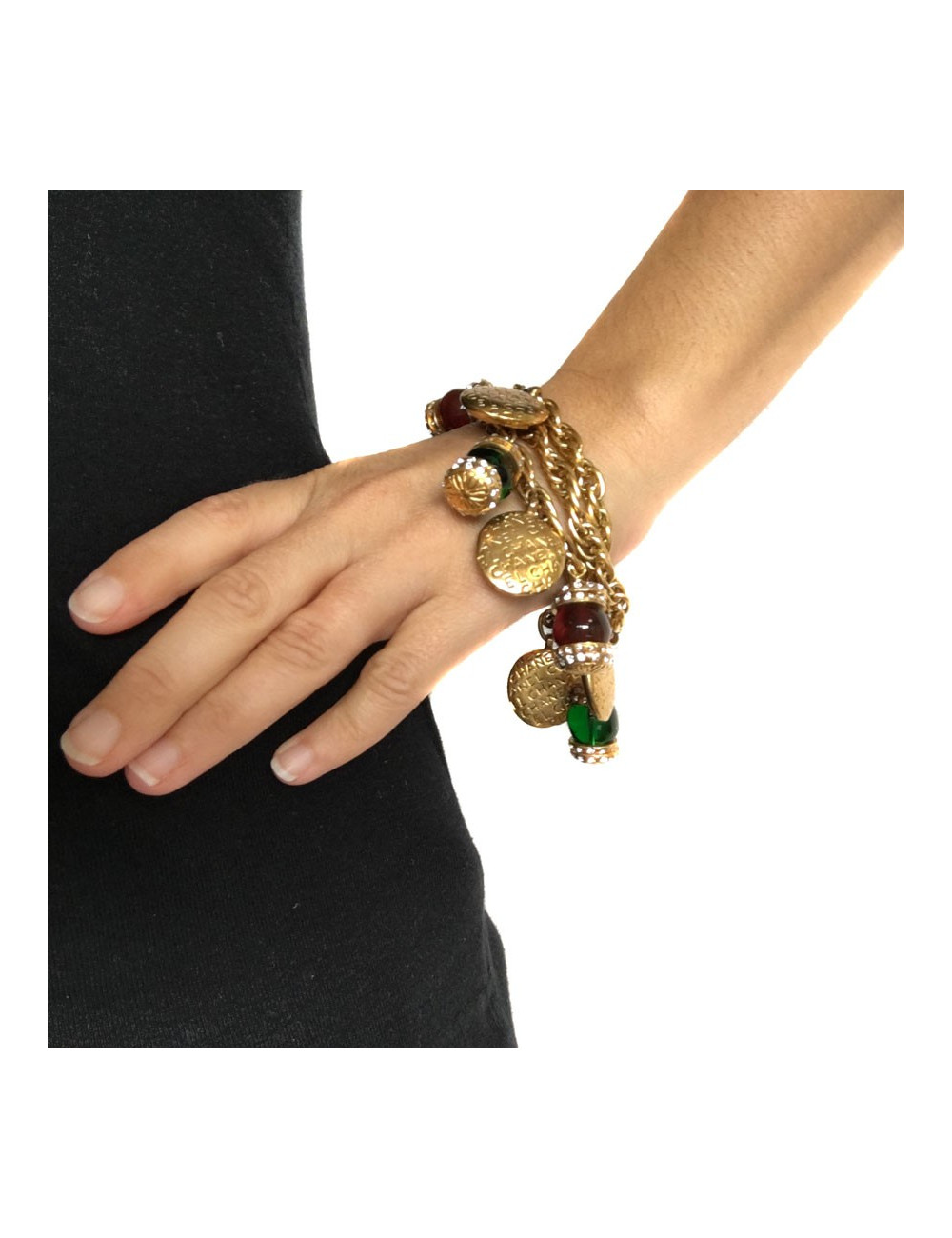 CHANEL 80' Vintage bracelet in gilded metal and molten glass