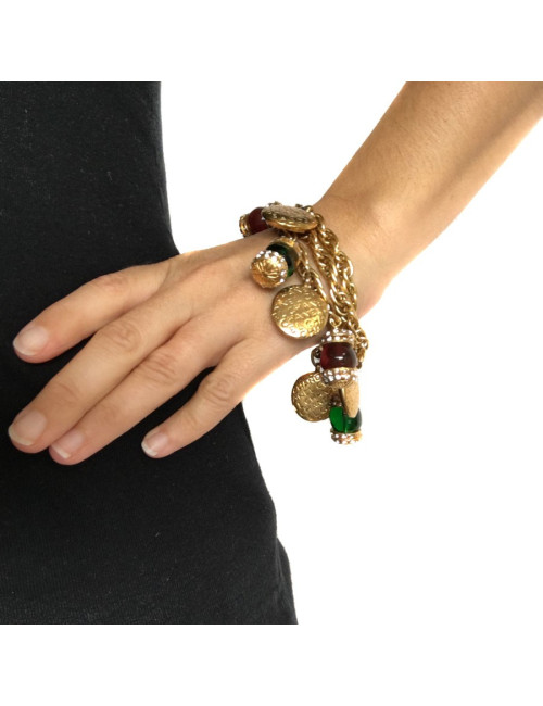 CHANEL 80' Vintage bracelet in gilded metal and molten glass