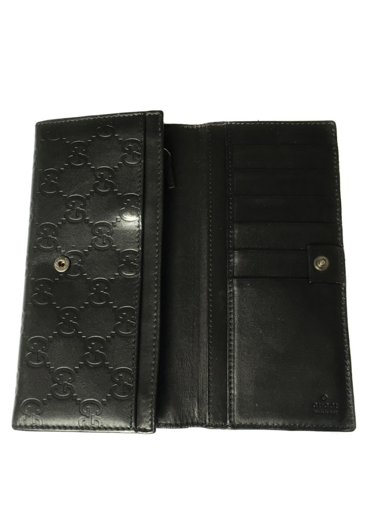 Portefeuille GUCCI à rabat en cuir noir monogram