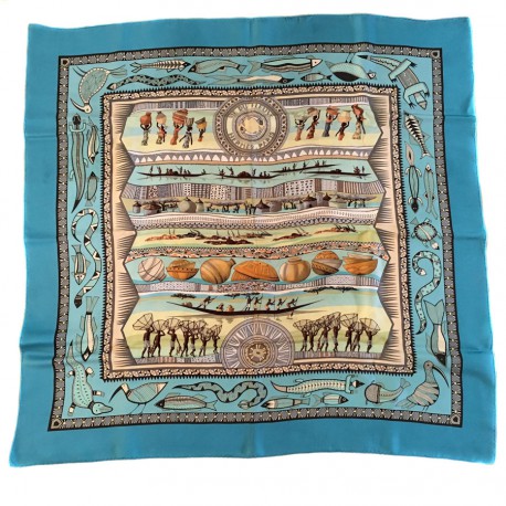 Square HERMES 'Life of the river' in blue silk