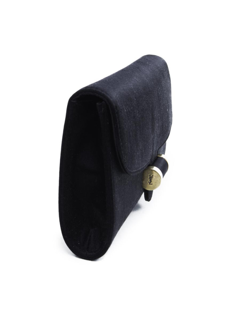 YVES SAINT LAURENT silk satin black pouch