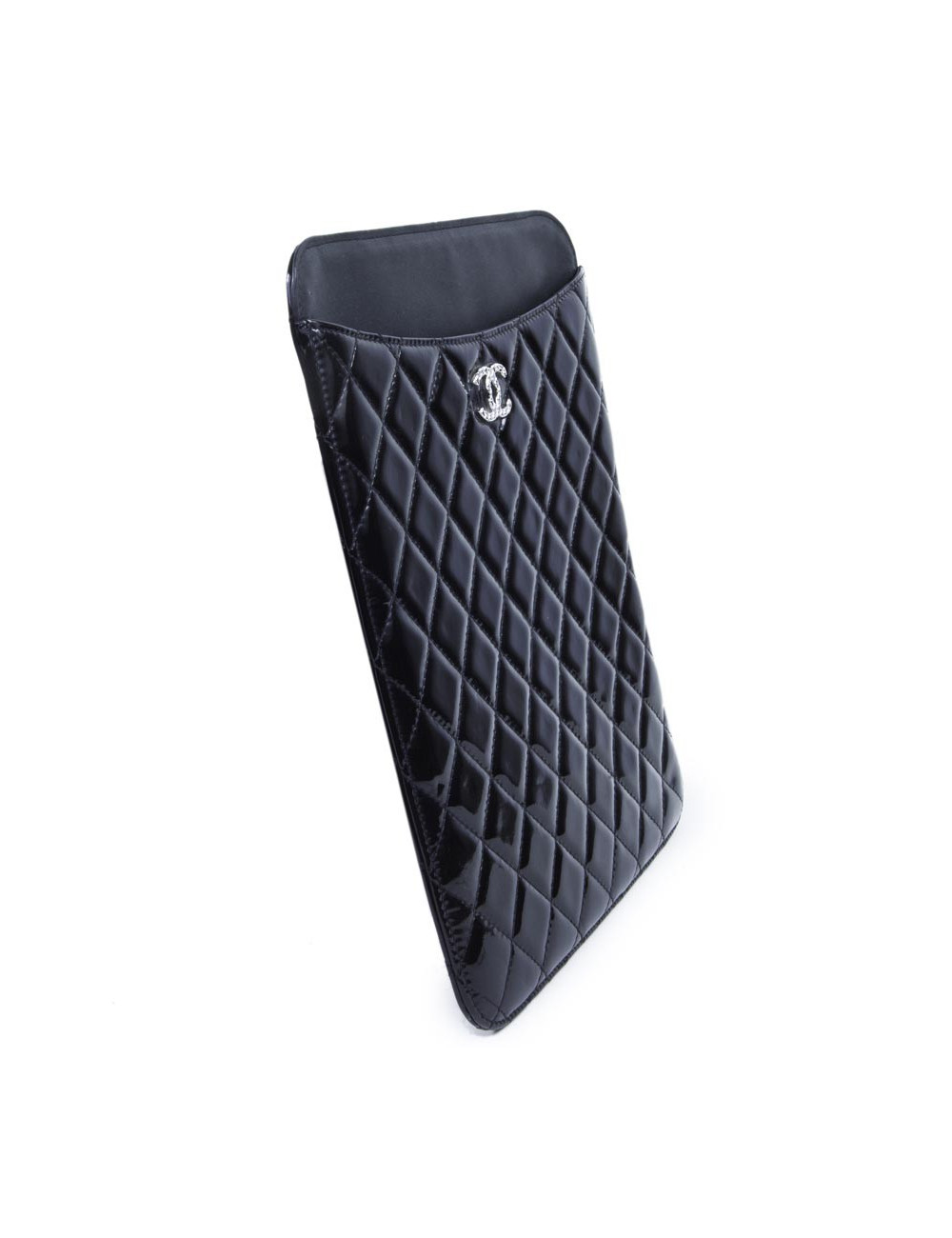 Porte Ipad CHANEL matelassé verni noir