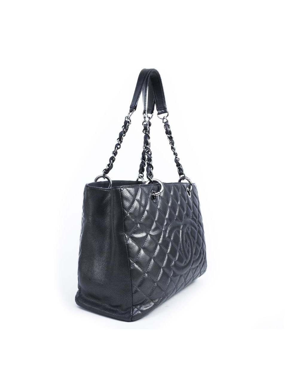 CHANEL metallic grey grained calf tote bag