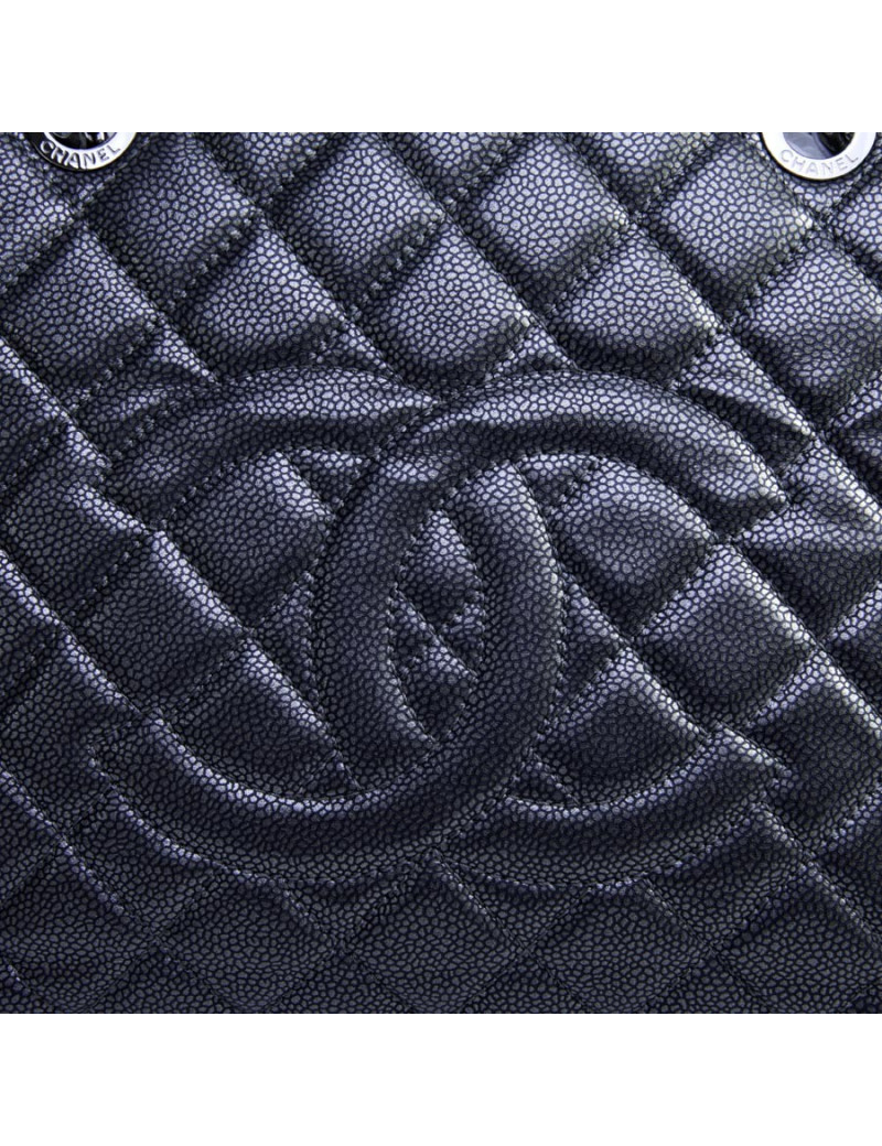 CHANEL metallic grey grained calf tote bag