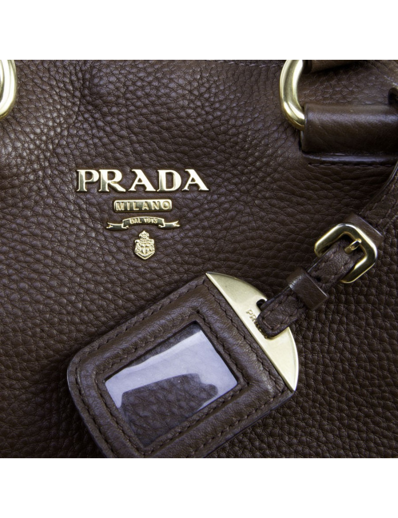 PRADA Brown grained leather satchel bag