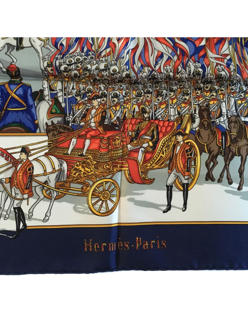Square HERMES "Great procession in Moscow" in blue silk