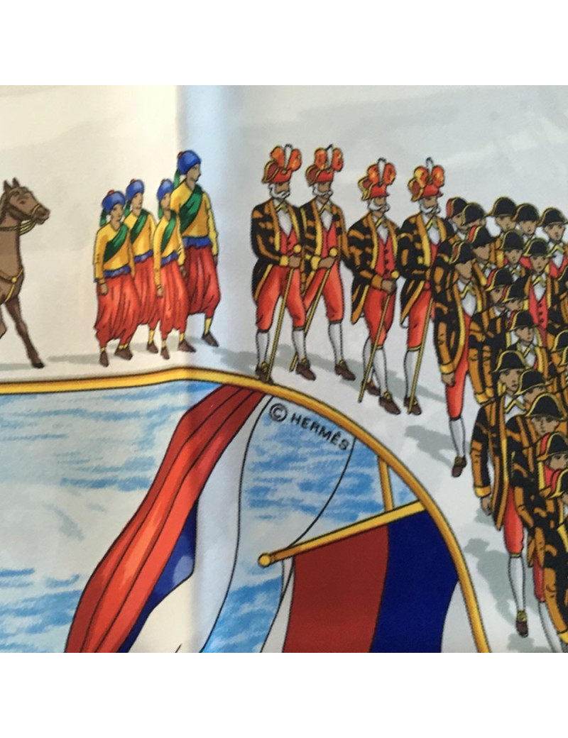 Square HERMES "Great procession in Moscow" in blue silk