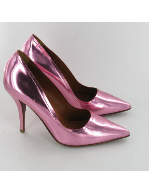 Escarpins cuir métallisé rose LANVIN
