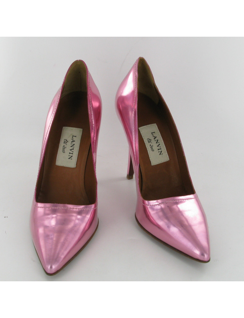 Escarpins cuir métallisé rose LANVIN