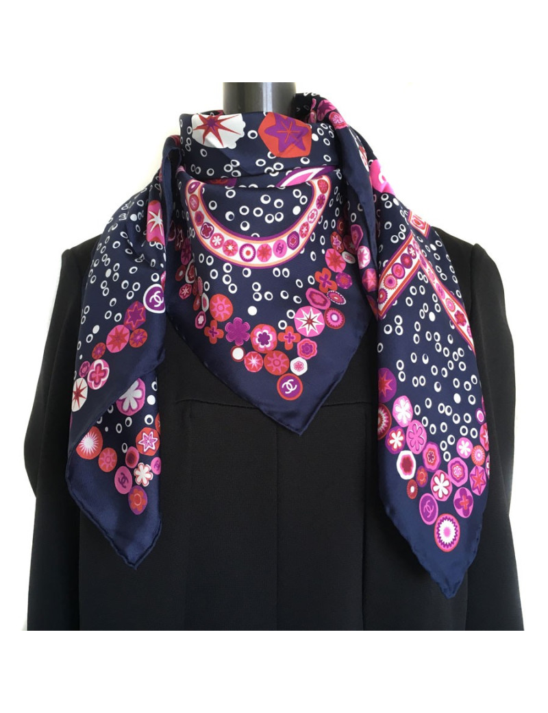 Midnight blue silk scarf CHANEL