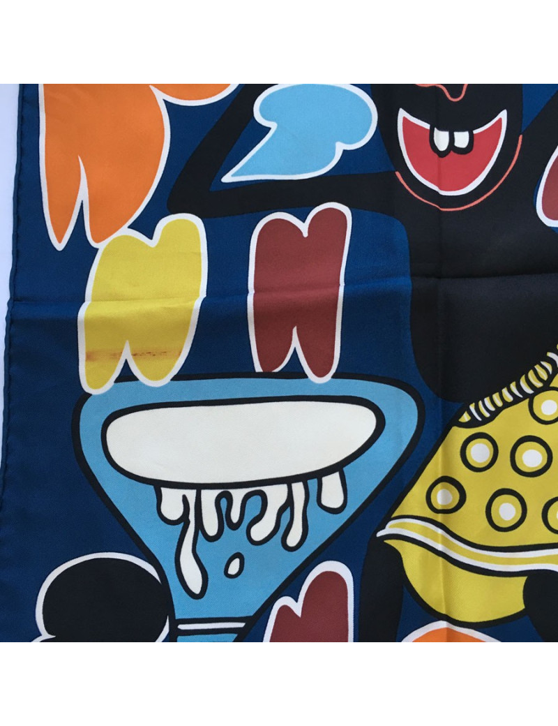 Carré HERMES "Lilanga" en soie bleu