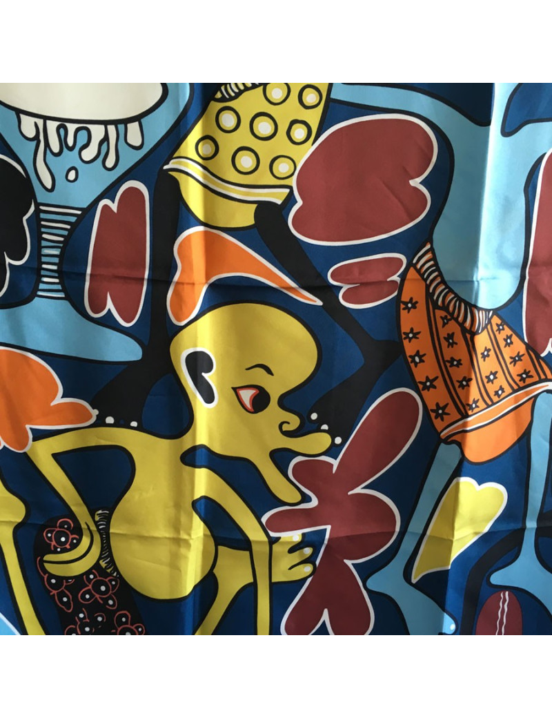 Carré HERMES "Lilanga" en soie bleu