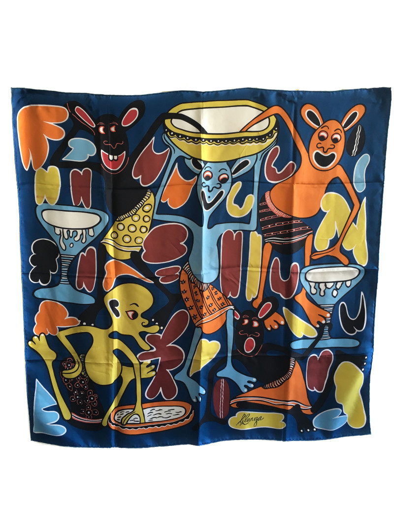 "Lilanga" HERMES square silk blue