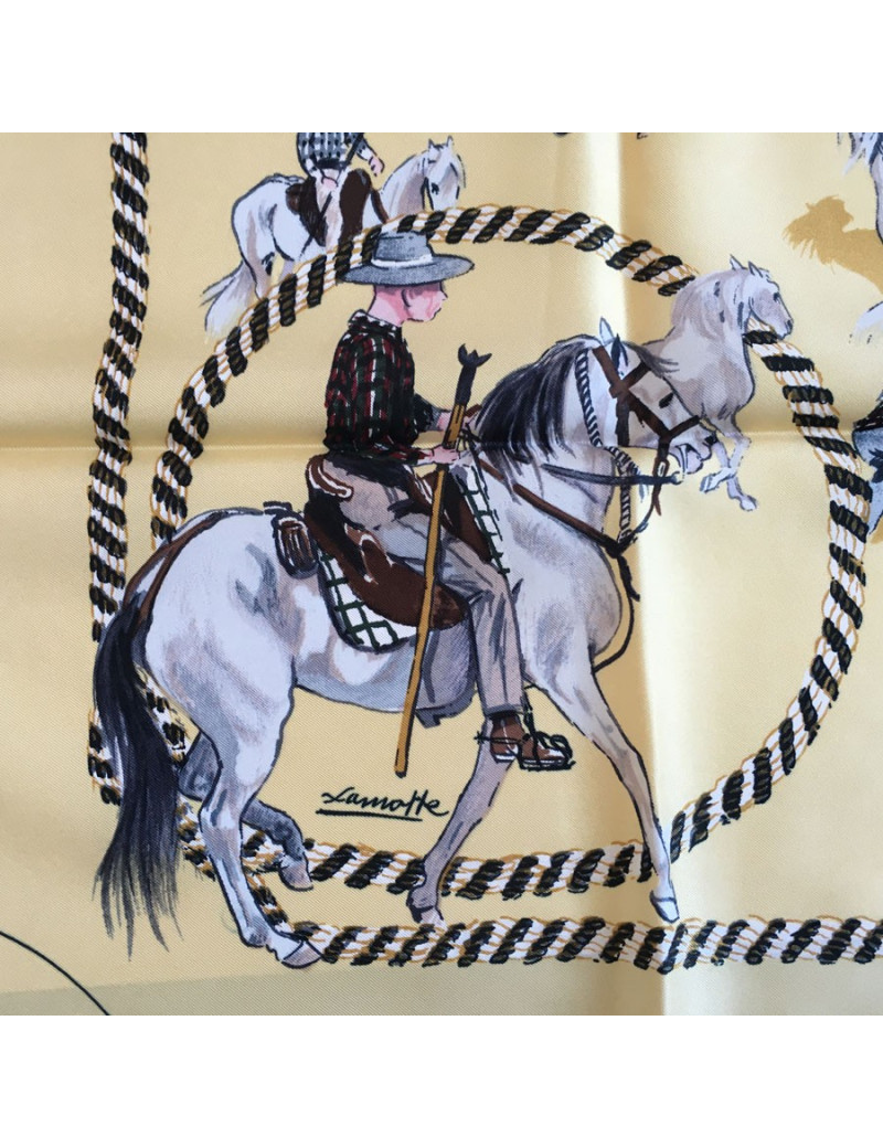 Hermès "La Camargue" in pale yellow silk