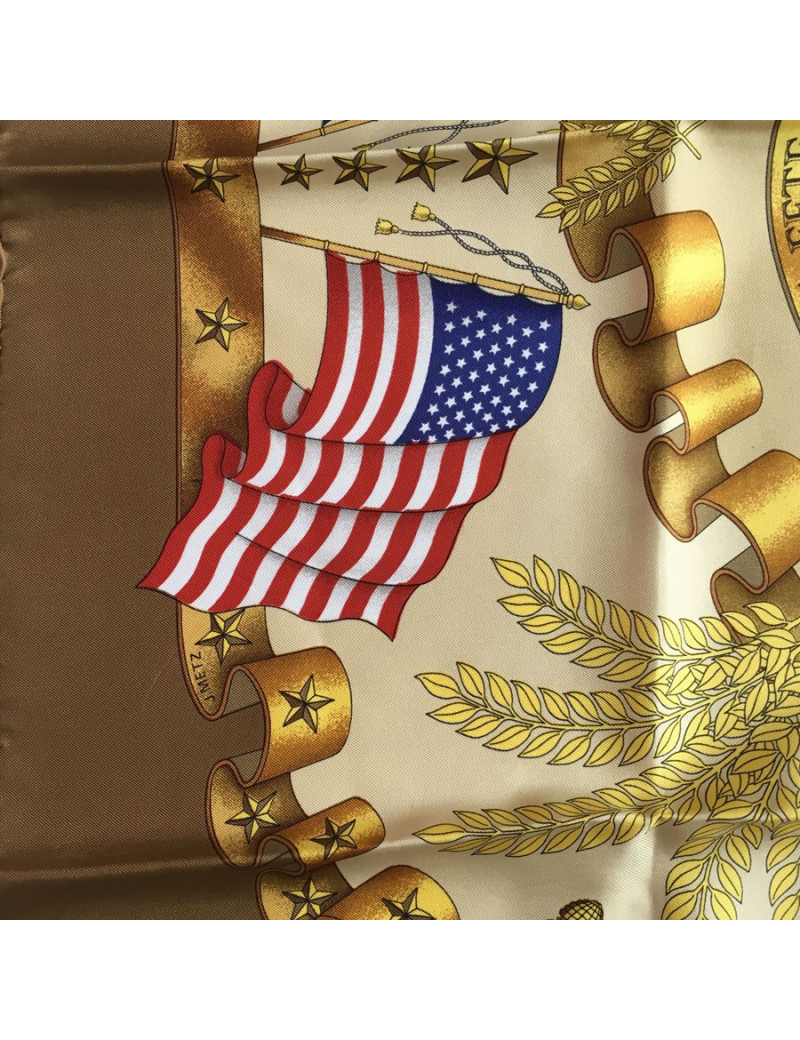 Hermès "Liberty" in Brown and gold silk