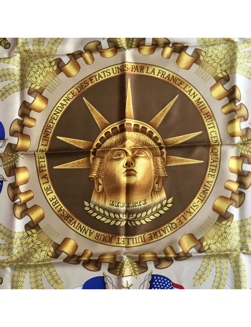 Hermès "Liberty" in Brown and gold silk