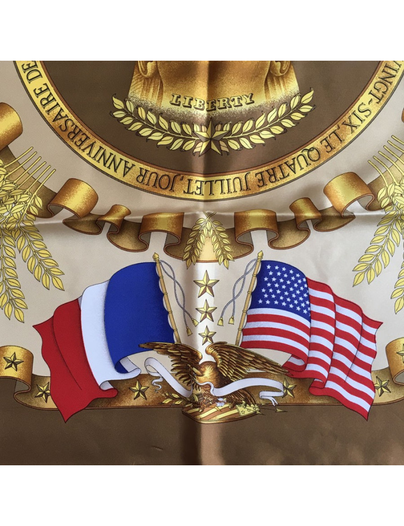 Hermès "Liberty" in Brown and gold silk