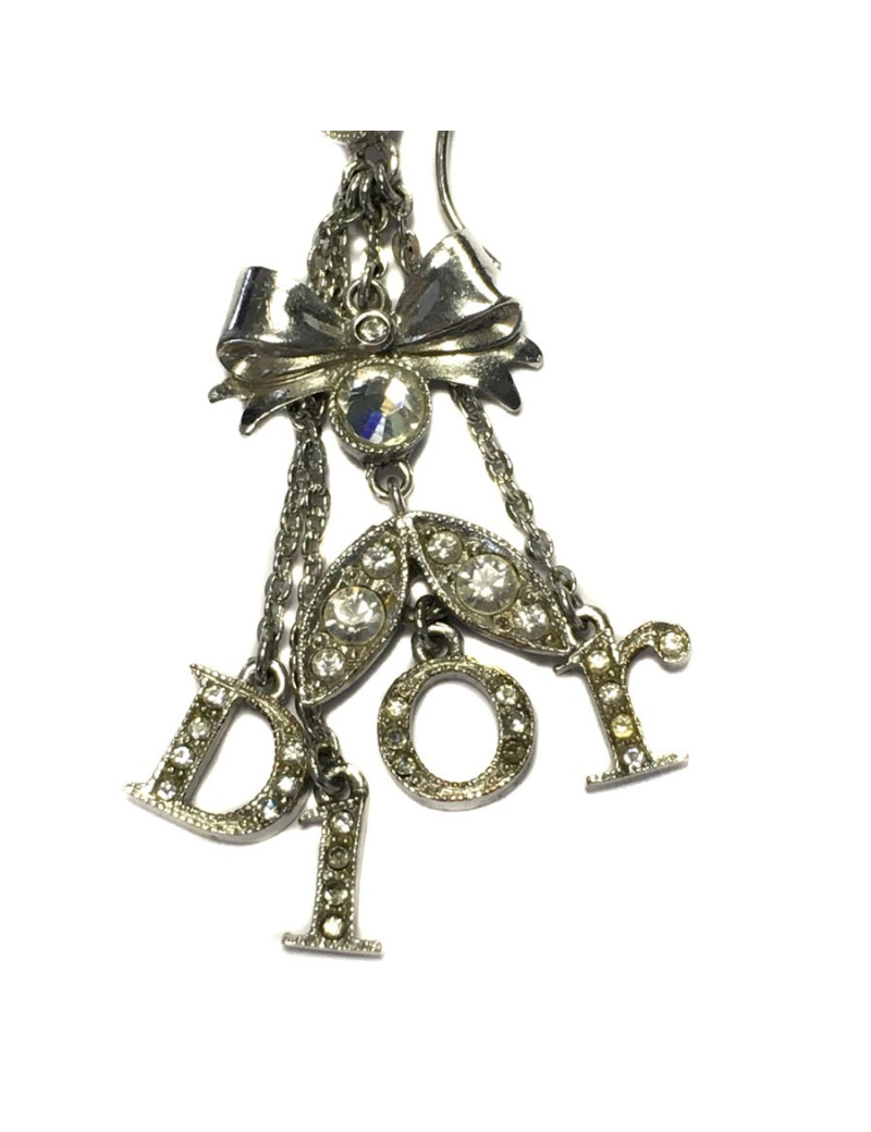 Boucles d'oreille clous DIOR en métal argenté et strass