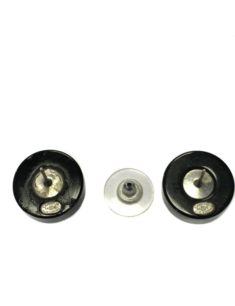 CHANEL black and rhinestones ear studs