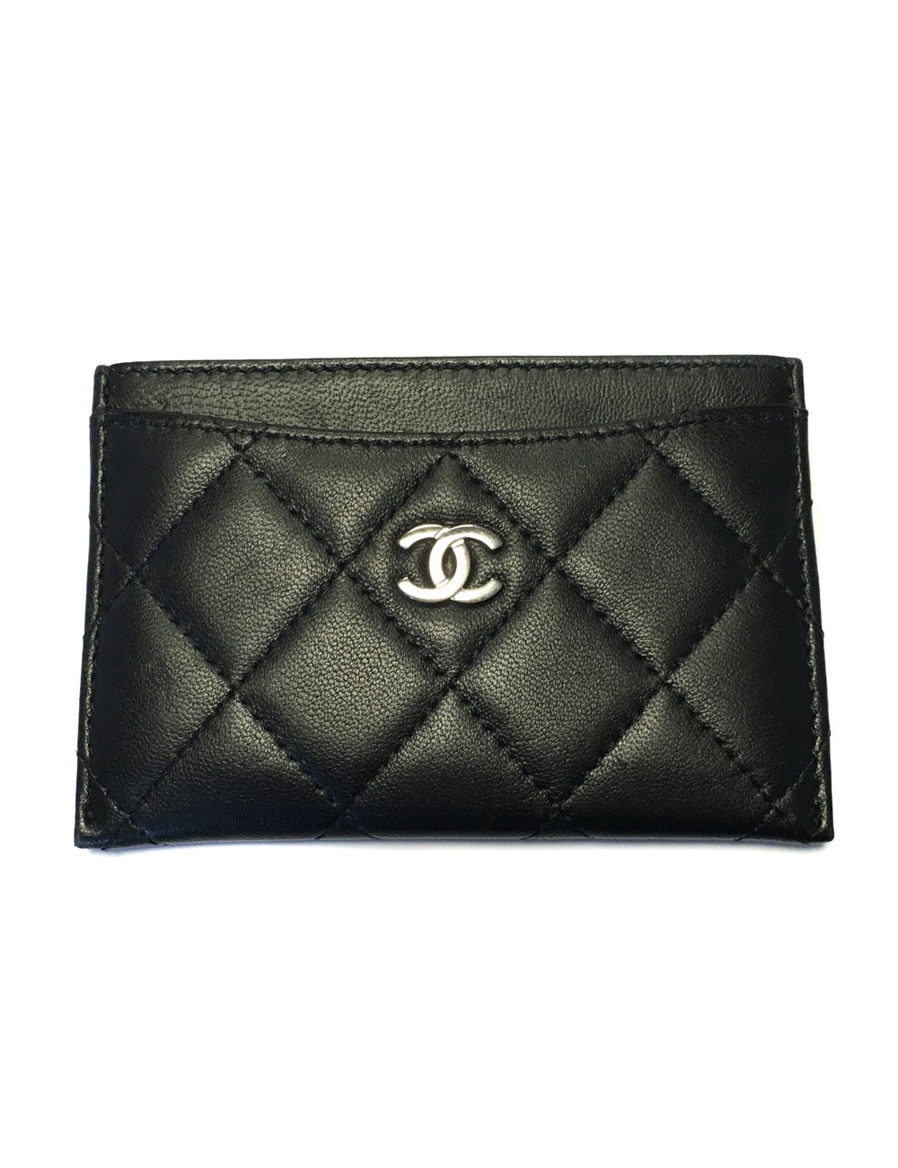 Porte cartes CHANEL en cuir noir matelassé