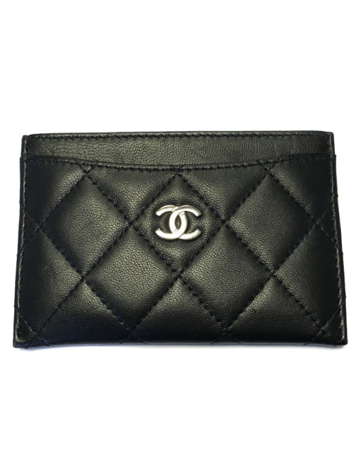 Porte cartes CHANEL en cuir noir matelassé