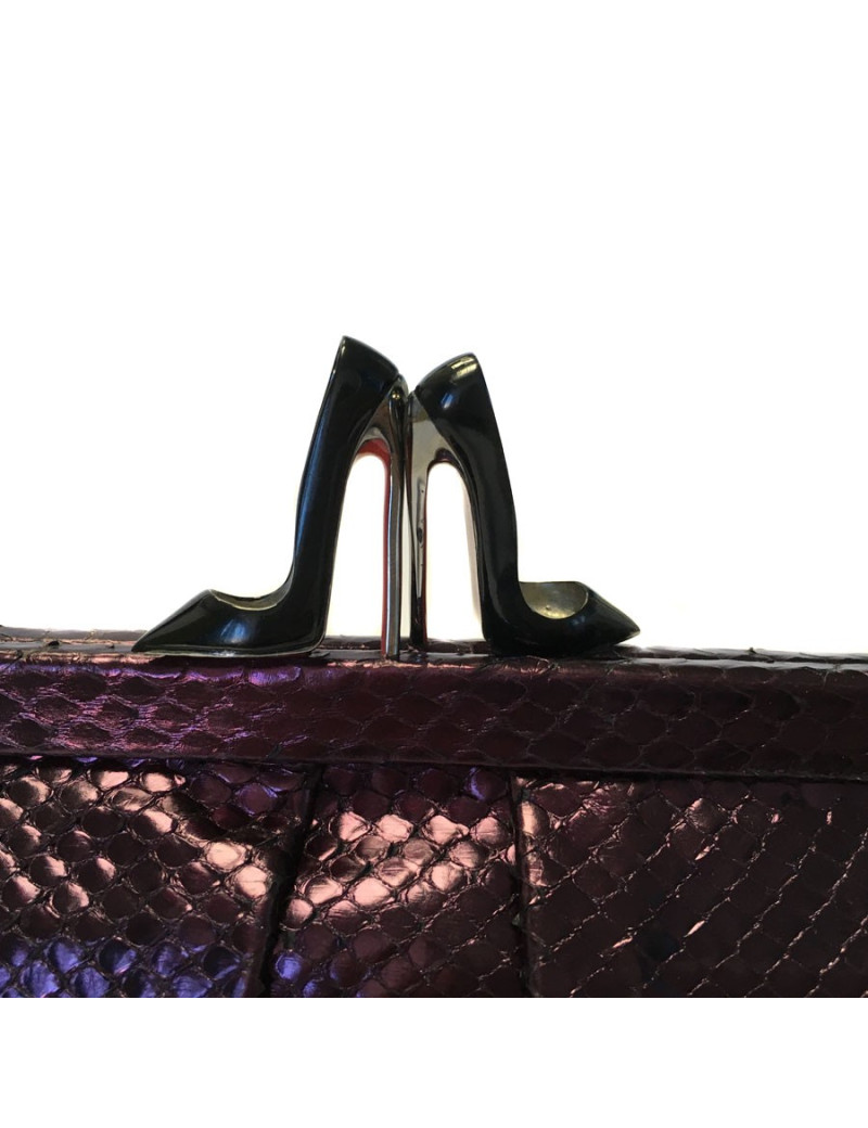 LOUBOUTIN clutch in plum python mini