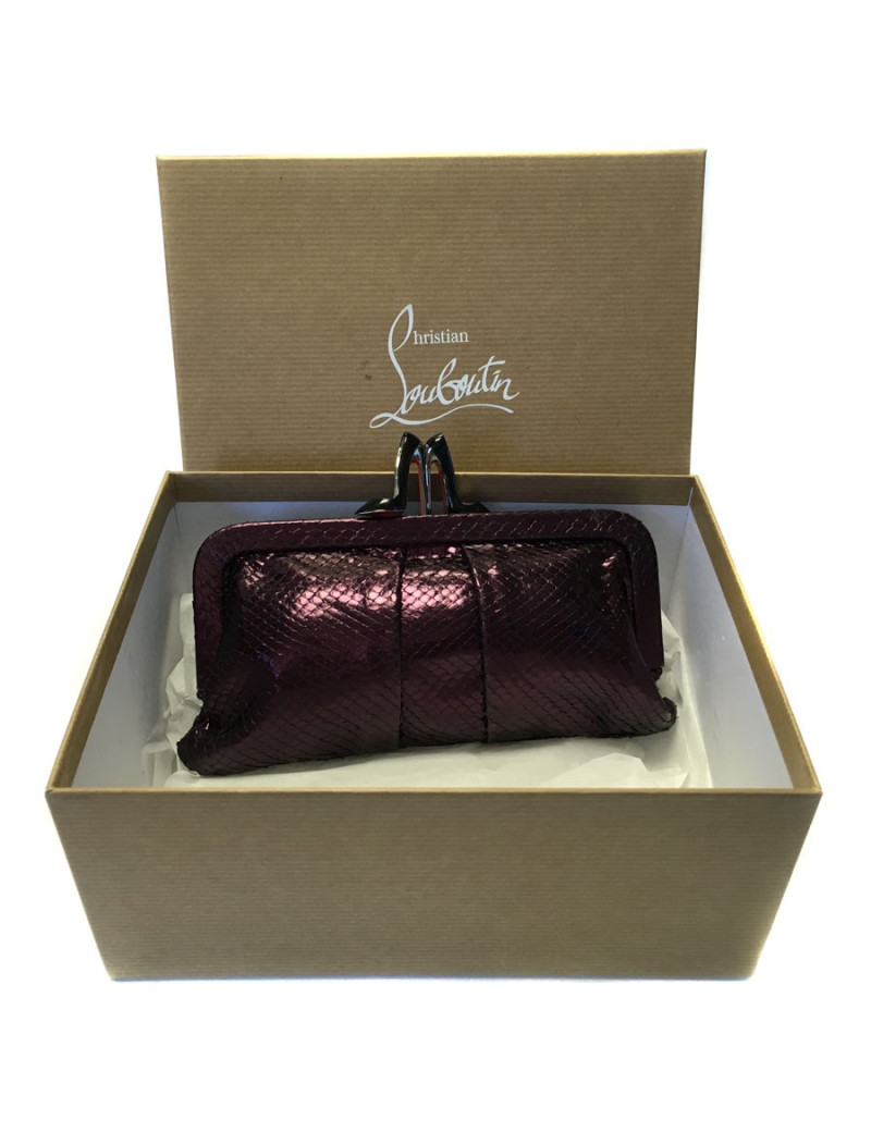 LOUBOUTIN clutch in plum python mini