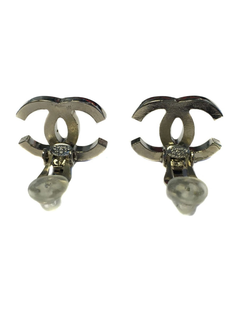 CHANEL 'CC' ear ring silver metal clips