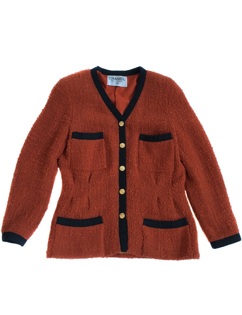 CHANEL T38 red tweed jacket