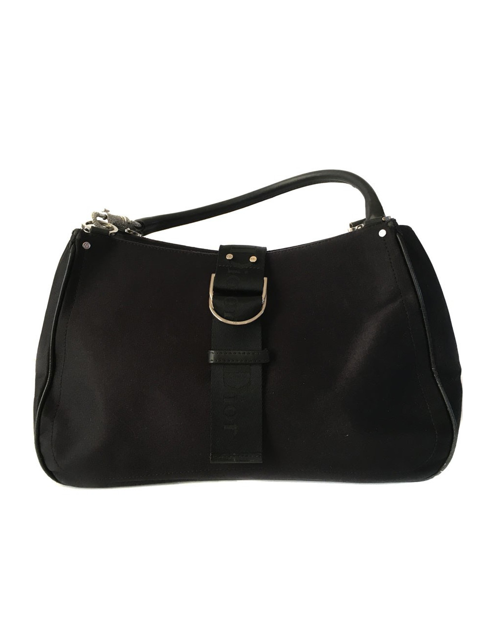 Sac DIOR en toile noire et mousqueton strass