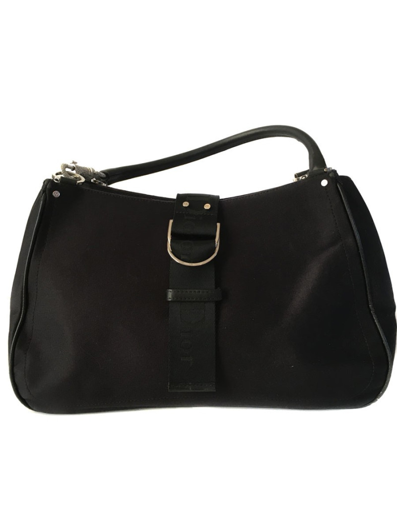 Sac DIOR en toile noire et mousqueton strass