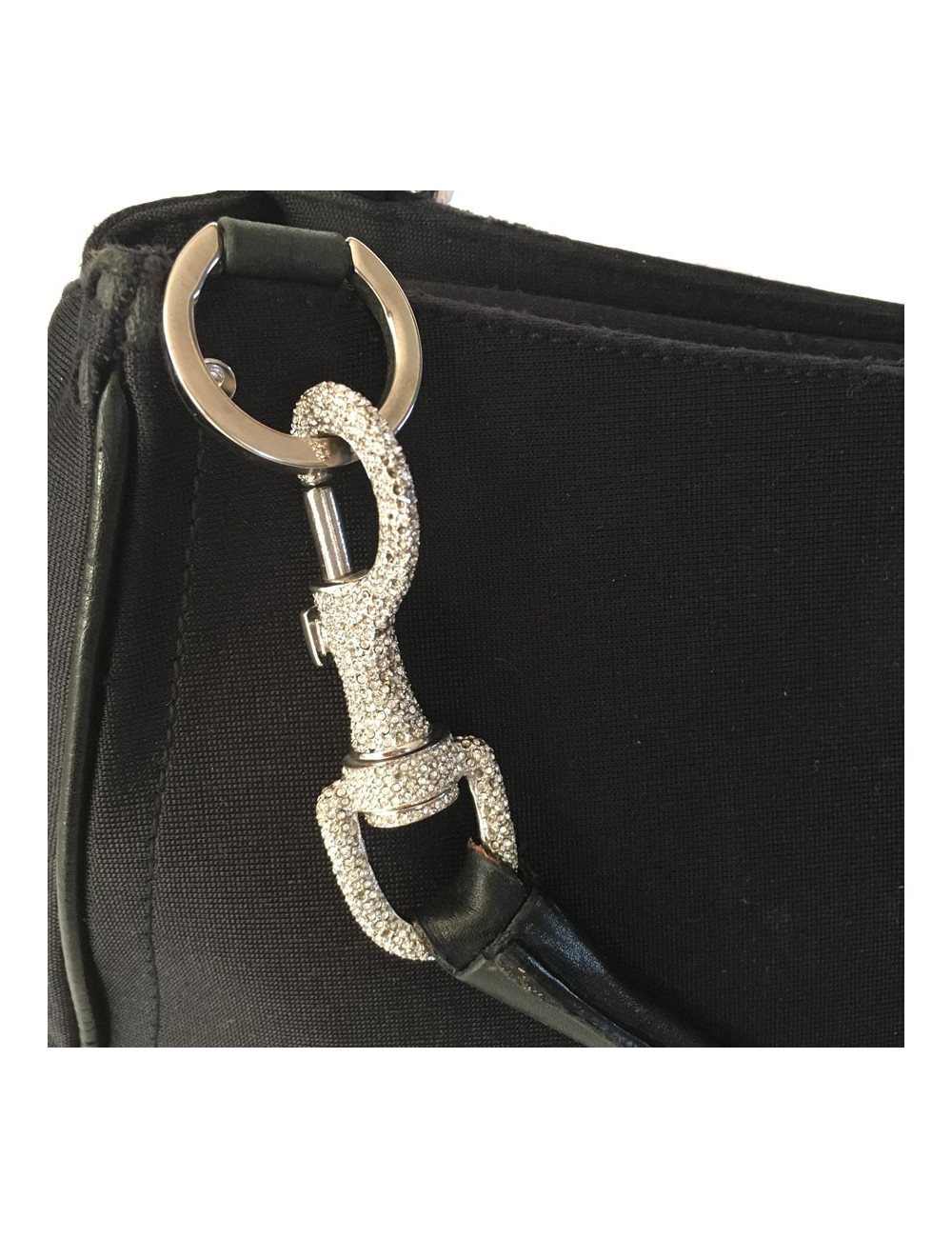 Sac DIOR en toile noire et mousqueton strass