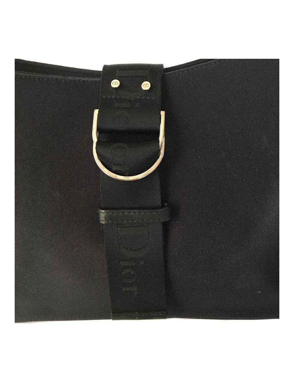 Sac DIOR en toile noire et mousqueton strass