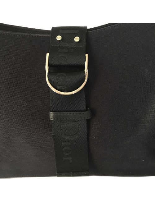 Sac DIOR en toile noire et mousqueton strass