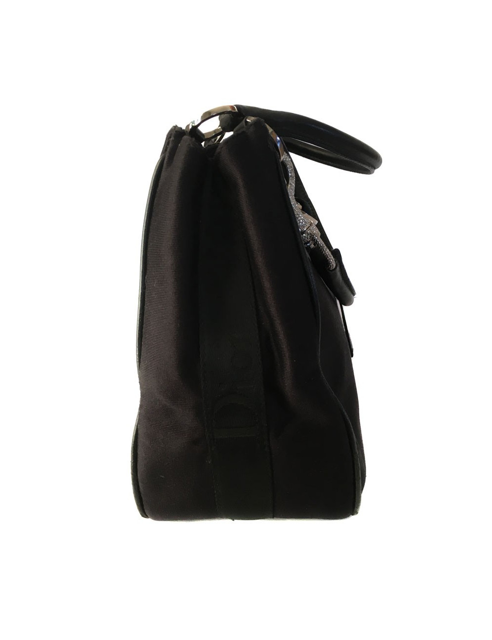 Sac DIOR en toile noire et mousqueton strass