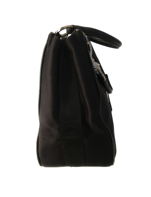 Sac DIOR en toile noire et mousqueton strass