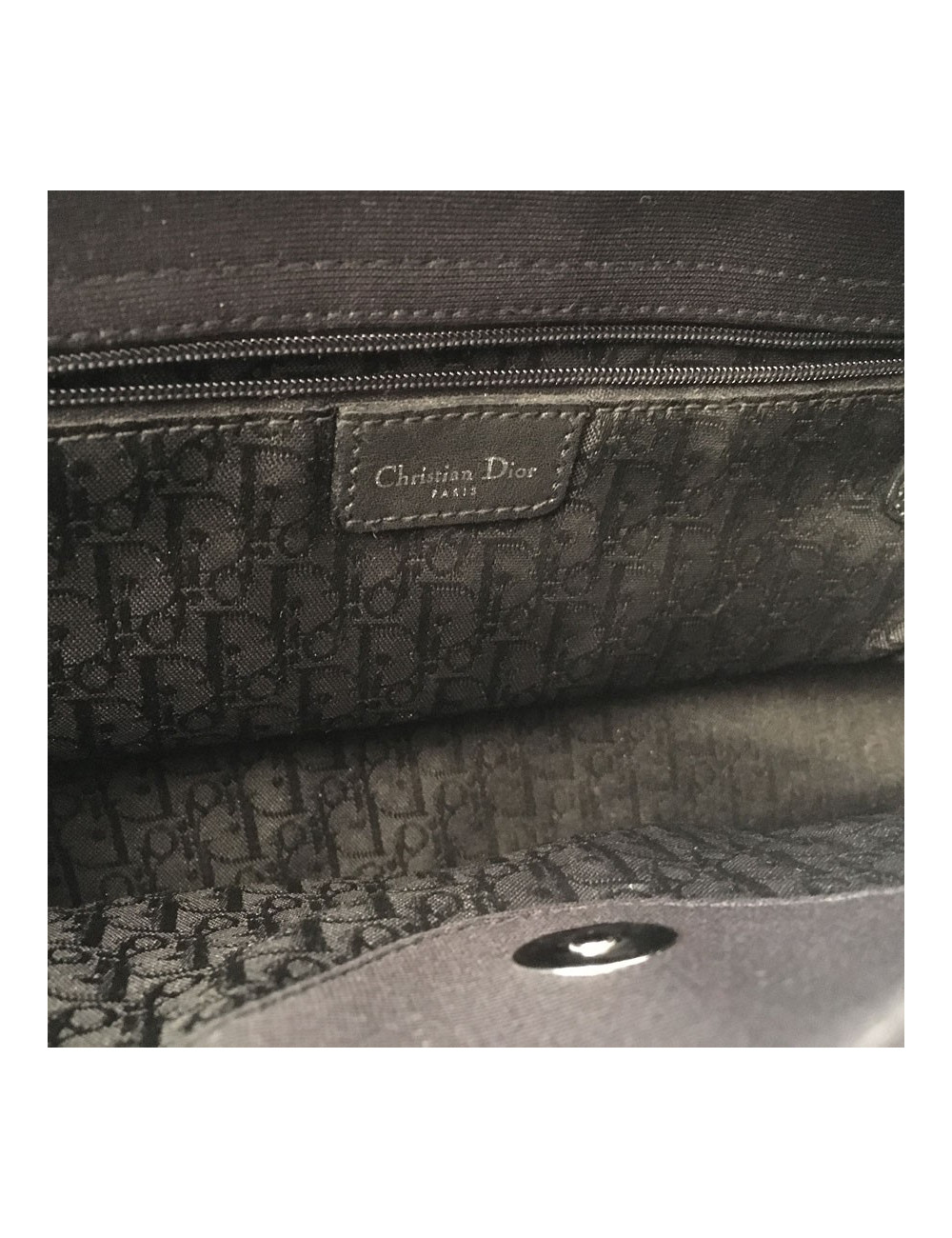 Sac DIOR en toile noire et mousqueton strass