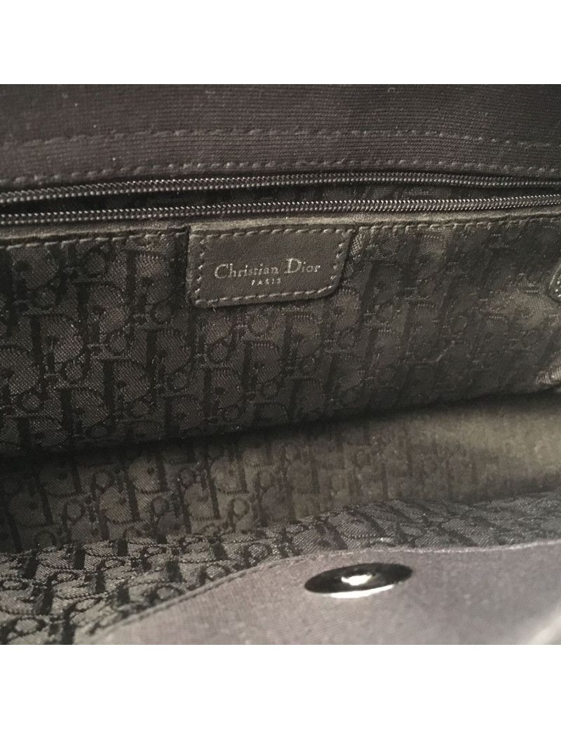 Sac DIOR en toile noire et mousqueton strass
