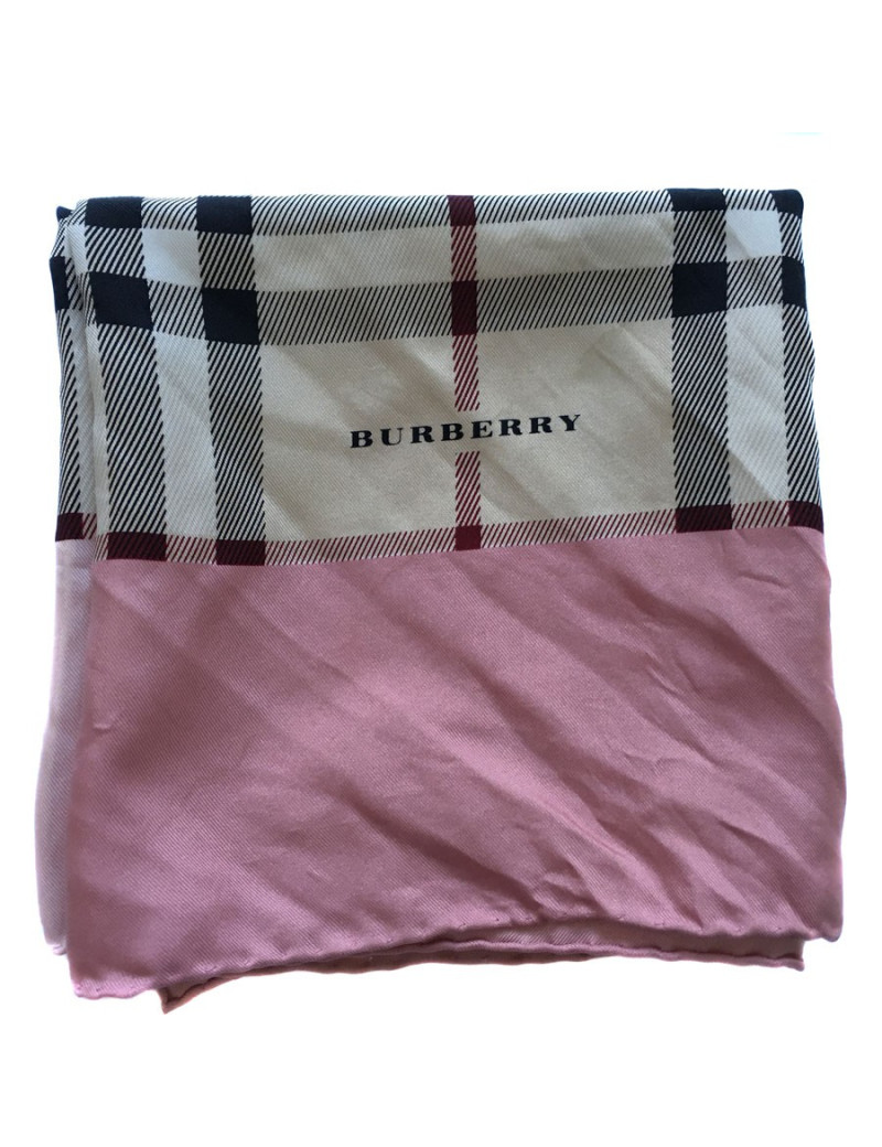 BURBERRY pattern tartan silk scarf on board rose