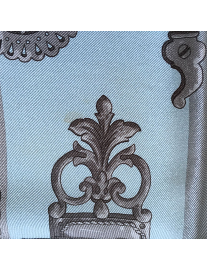 "Ironwork" HERMES square silk tow, gray and orange